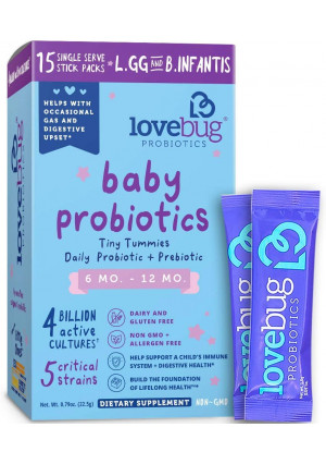 Lovebug Probiotics Tiny Tummies Probiotics, 15 Packets, Infant and Baby Probiotic Supplements for Babies 6-12 Months, Flavorless Powder - Oral Probiotics Kids - Helps Reduce Crying (15)