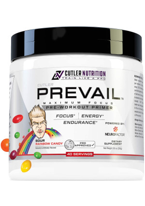 Prevail Pre Workout Powder with Nootropics: Best Pre Workout for Men and Women, Cutting Edge Energy and Focus Supplement with L Citrulline, Alpha GPC, L Tyrosine | Sour Rainbow Candy, 40 Scoops