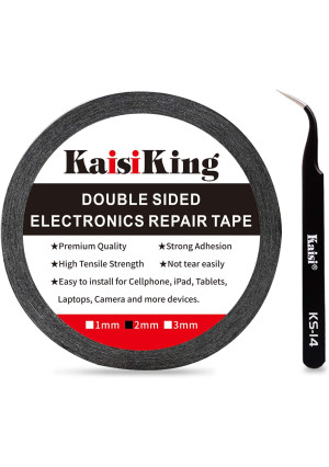 Kaisiking 2mm LCD Repair Tape Phone Repair Tape LCD Touch Screen Repair Tape Phone Screen Adhesive Tape with 1 Tweezers for Cell Phone, iPad, Tablets, Laptops, Camera