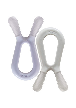 ZoLi Bunny Dual nub teether | 2 Pack Baby Teething Relief - Lilac/Grey, BPA Free Teething Toy - Baby Shower Gift