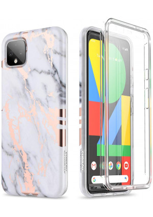 SURITCH Case for Google Pixel 4 XL,[Built-in Screen Protector] Full-Body Protection Shockproof Rugged Bumper Cover for Google Pixel 4 XL 6.3 Inch (Gold Marble)
