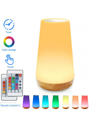 TAIPOW Night Light, Bedside Table Lamp for Baby Kids Room Bedroom, Dimmable Eye Caring LED Lamp with Color Changing Touch Senor Remote Control Auto-Off Timer USB Rechargeable