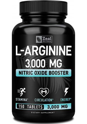 L Arginine 3000mg (150 Tablets | 1000mg) Maximum Dose L-Arginine Nitric Oxide Supplement for Muscle Growth, Pump Vascularity and Energy - L Arginine 1000mg Capsules, Nitric Oxide Booster