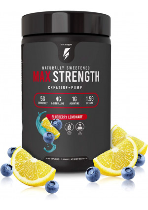 Inno Supps Max Strength - Advanced Creatine + Pump Booster, Creapure 5g, HMB 500mg, L-Citruline 4g, No Artificial Sweeteners, Keto Friendly, Vegan, Non-GMO, Gluten Free, Soy Free (Blueberry Lemonade)