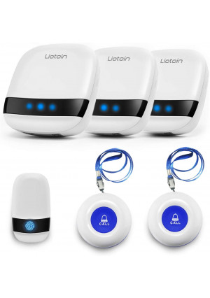 LIOTOIN Wireless Caregiver Pager Call Button Nurse Alert System Call Bell for Home/Elderly/Patients/Disabled 3 Transmitters 3 Plugin Receivers (600+ft Operating Range)