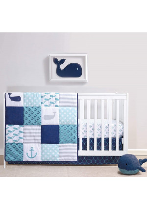 The Peanutshell Nautical Crib Bedding Set for Baby Boys or Girls | 3 Piece Nursery Set | Crib Quilt, Crib Sheet, Crib Skirt Included