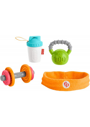 Fisher-Price Baby Biceps Gift Set, 4 fitness-themed baby toys with wearable costume bib, rattle and teether for babies ages 3 months and older