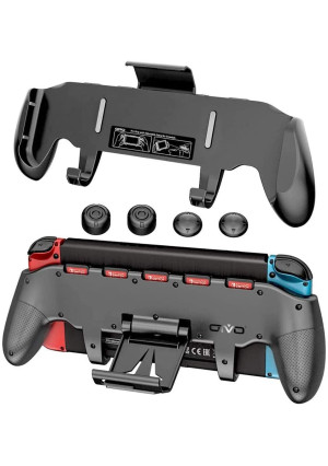 OIVO Switch Pro Grip with Upgraded Adjustable Stand for Nintendo Switch, Asymmetrical Grip with Upgraded Adjustable Stand/Cartridge Holders and 5 Game Slots- 4 Thump Caps Included