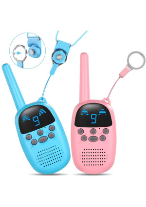 GOCOM Walkie Talkies for Kids 9 Channels 2 Way Radio Toy for Kids with 15 Miles Long Range Easy Handheld for Boys and Girls to Outdoor Camping Hiking and Adventure Games (2 Pack, Blue+Pink)