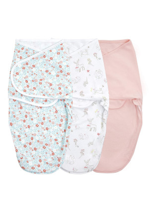 aden + anais Essentials Wrap Swaddle, Cotton Knit Baby Wrap, Newborn Wearable Swaddle Sleep Sack, 3 Pack, Fairy Tale Flowers, 0-3 Months, Small/Medium